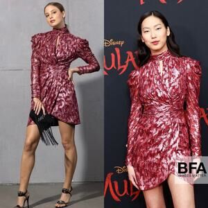 Jonathan Simkhai Mock Neck Brocade Metallic Vine Silk Mini Dress Pink Size 2